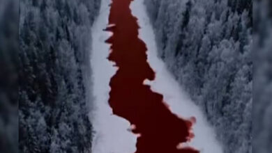 The color of the water in the Iskidimka river in Russia has turned red.