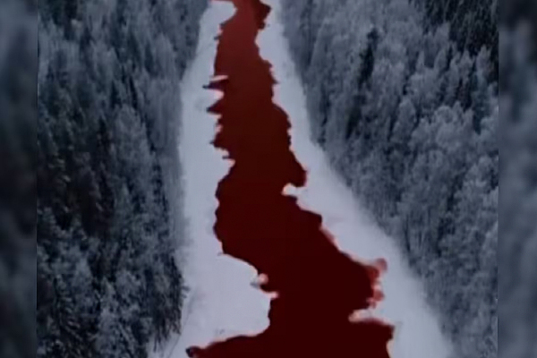 The color of the water in the Iskidimka river in Russia has turned red.