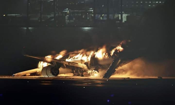 A passenger plane caught fire while landing in Japan