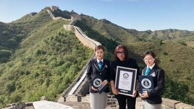 A female artist named Guo Feng from China has created the world's longest painting on the Great Wall of China.