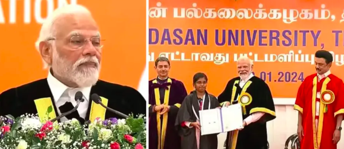 Prime Minister Narendra Modi conferred the degrees at the Bharathidasan University convocation ceremony