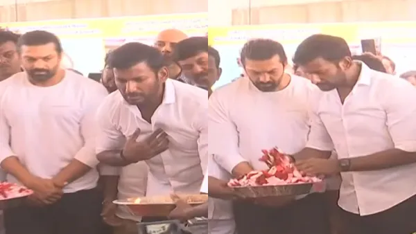 Vishal and Arya paying tribute at Vijayakanth Memorial